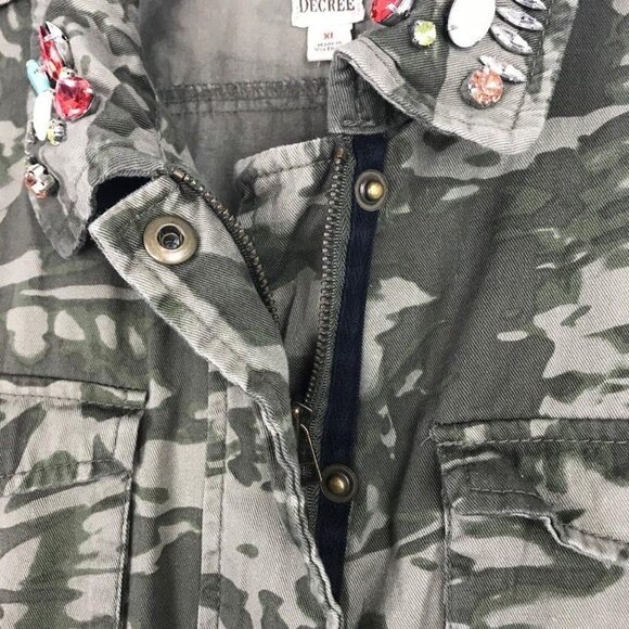 Decree XL Green Camo Top Pockets Zip Snap Front Vest Jeweled Collar Drawstring - Picture 3 of 12